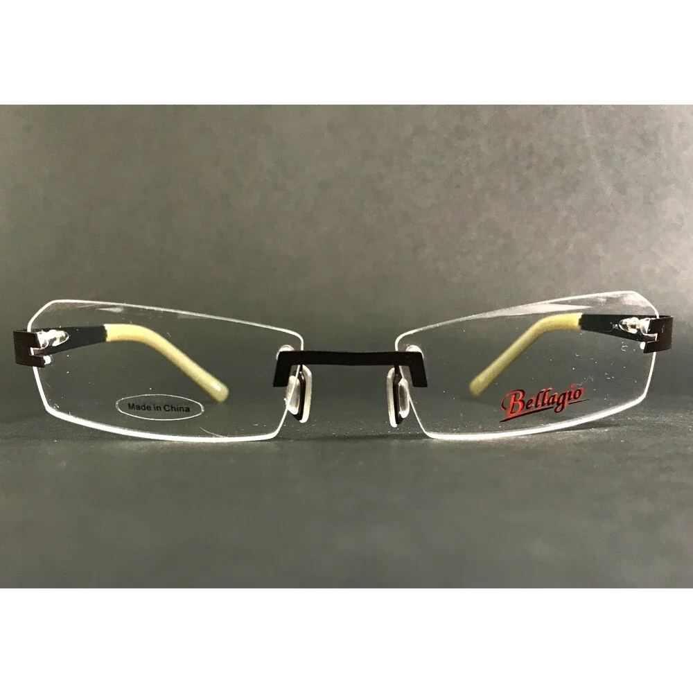 Bellagio Eyeglasses Frames B466 C-02 Brown Rimless Rectangle 54-17-135